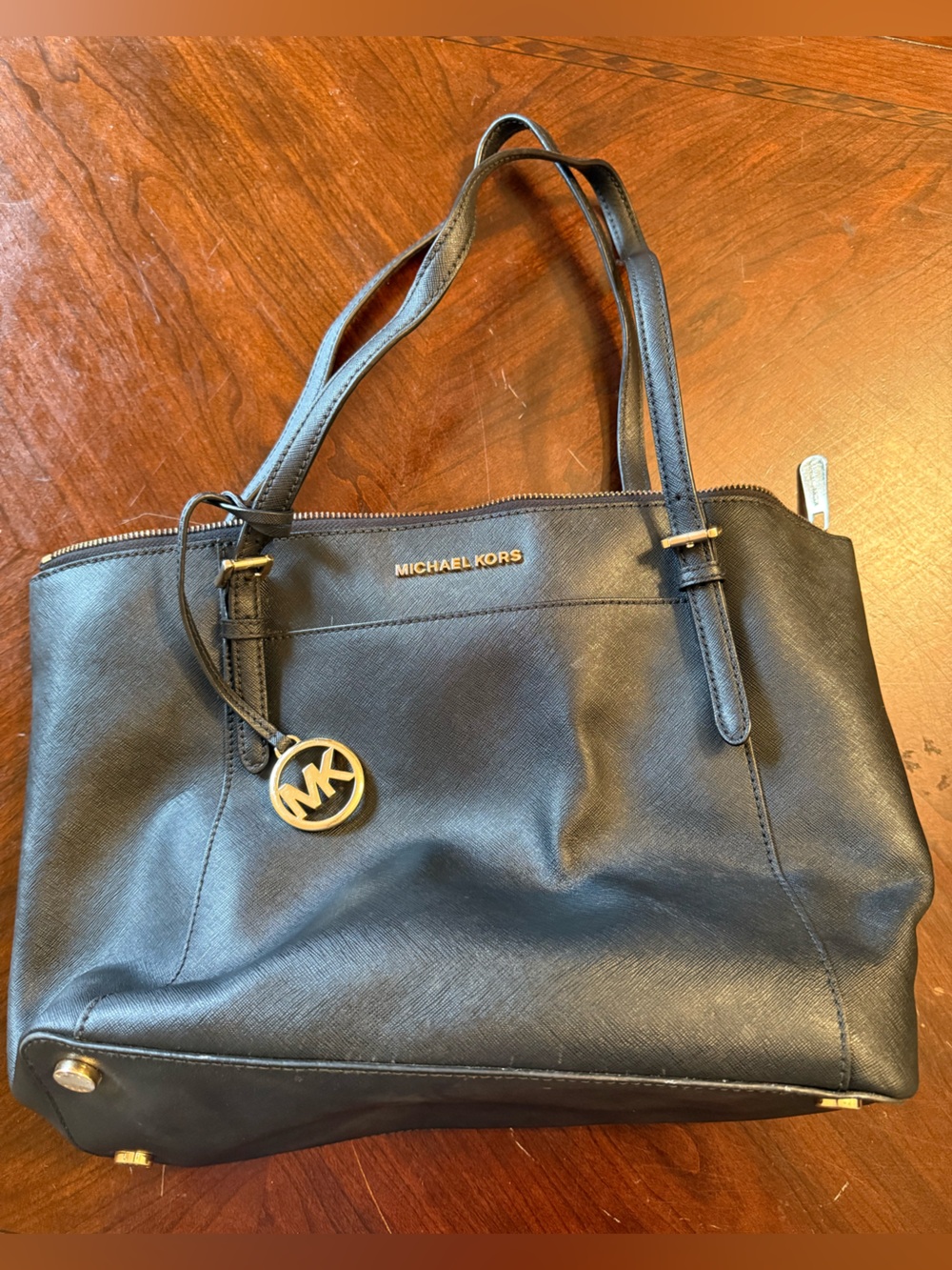 Michael Kors Black Saffiano Leather Tote with Gold Hardware